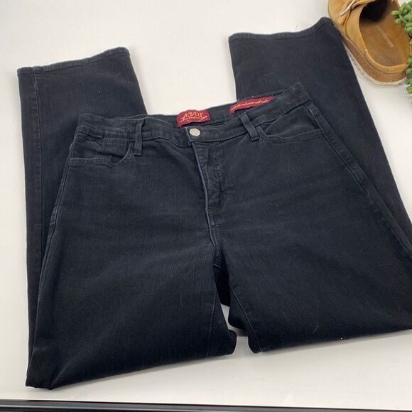 NYDJ Marilyn Straight Stretch‎ High-Rise Jeans Tummy Ab Technology Black 10P - Picture 3 of 12